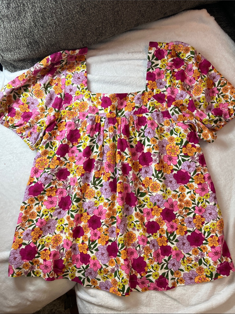 Draper James Pink & Yellow Floral Square-Neck Blouse
